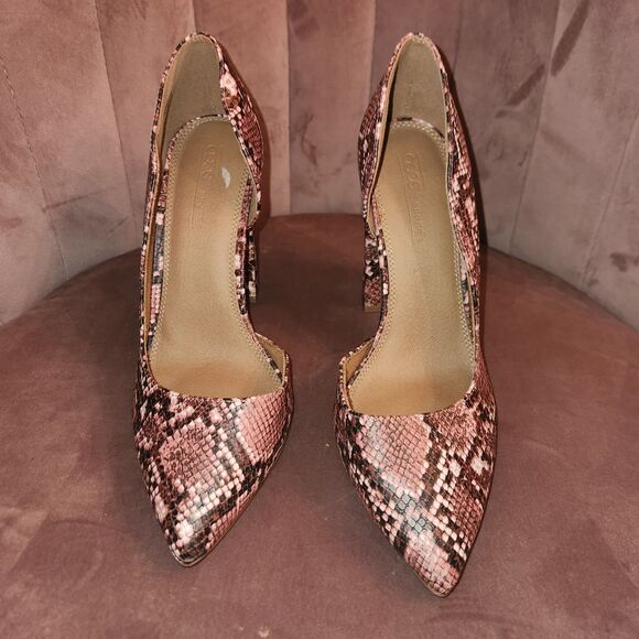 ASOS Womens Pink Snake Print Pointed Toe Chunky Half D'Orsay Heels Size 8 - Picture 2 of 6